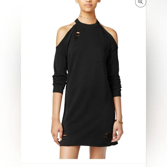 Planet Gold Womens Raw Hem Distressed Sweatshirt Dress Black S